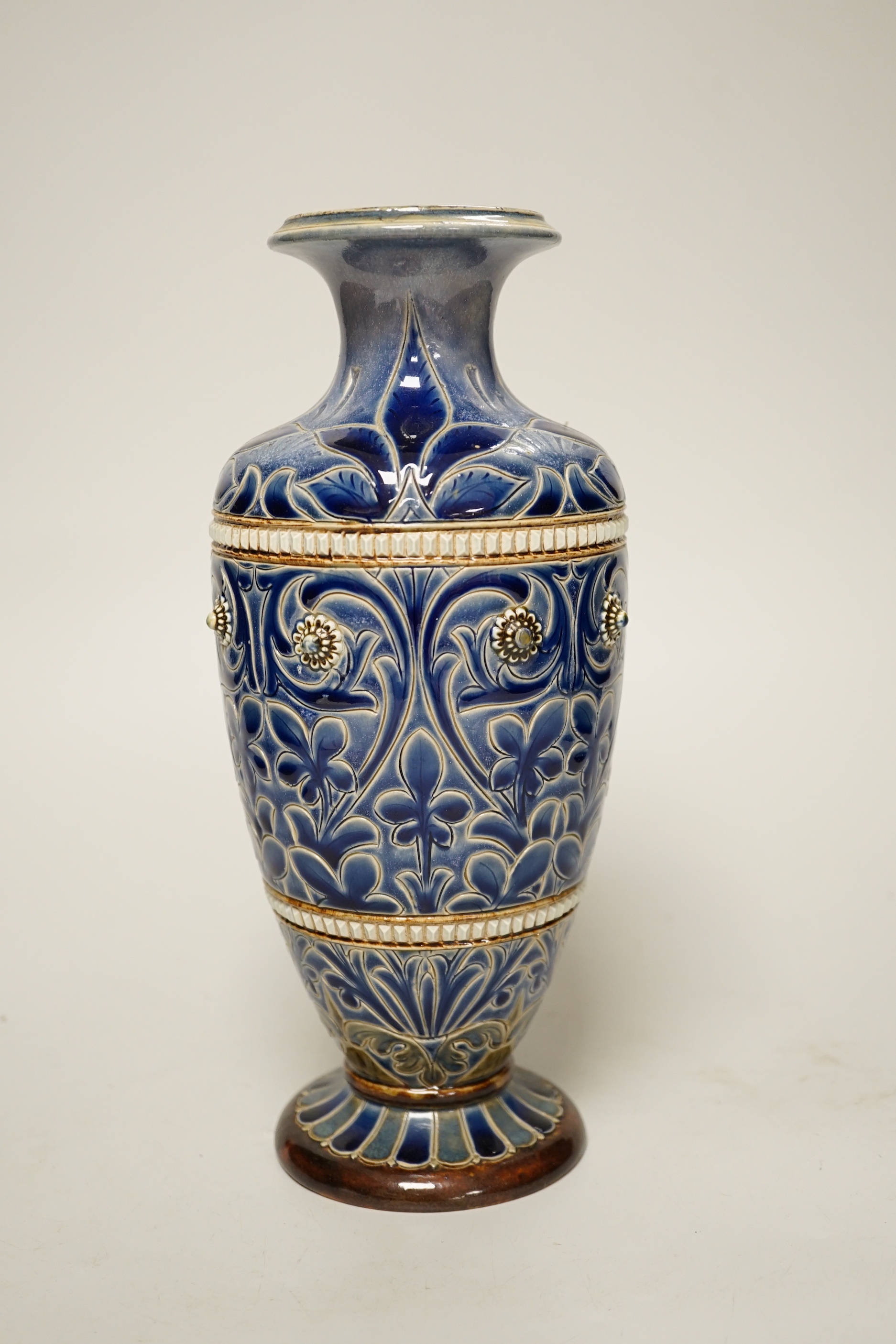 A Doulton Lambeth stoneware vase, by Emily E Stomer, dated 1882, 25cm